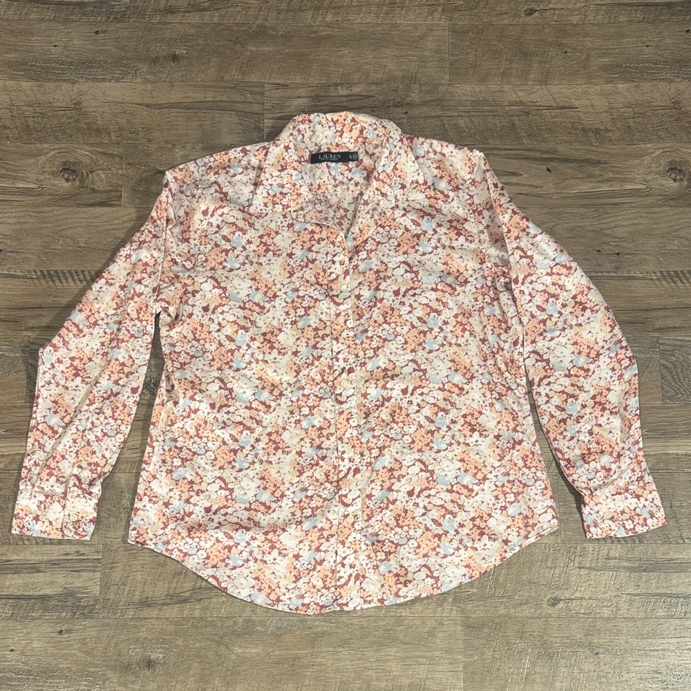 Lauren Ralph Lauren Button Down Shirt - Burnt Orange, Peach, Blue & White Floral